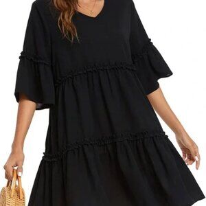 Funlingo Summer Dresses Flowy Tunic Mini Dress Short Sleeve Swing Dress sz Large